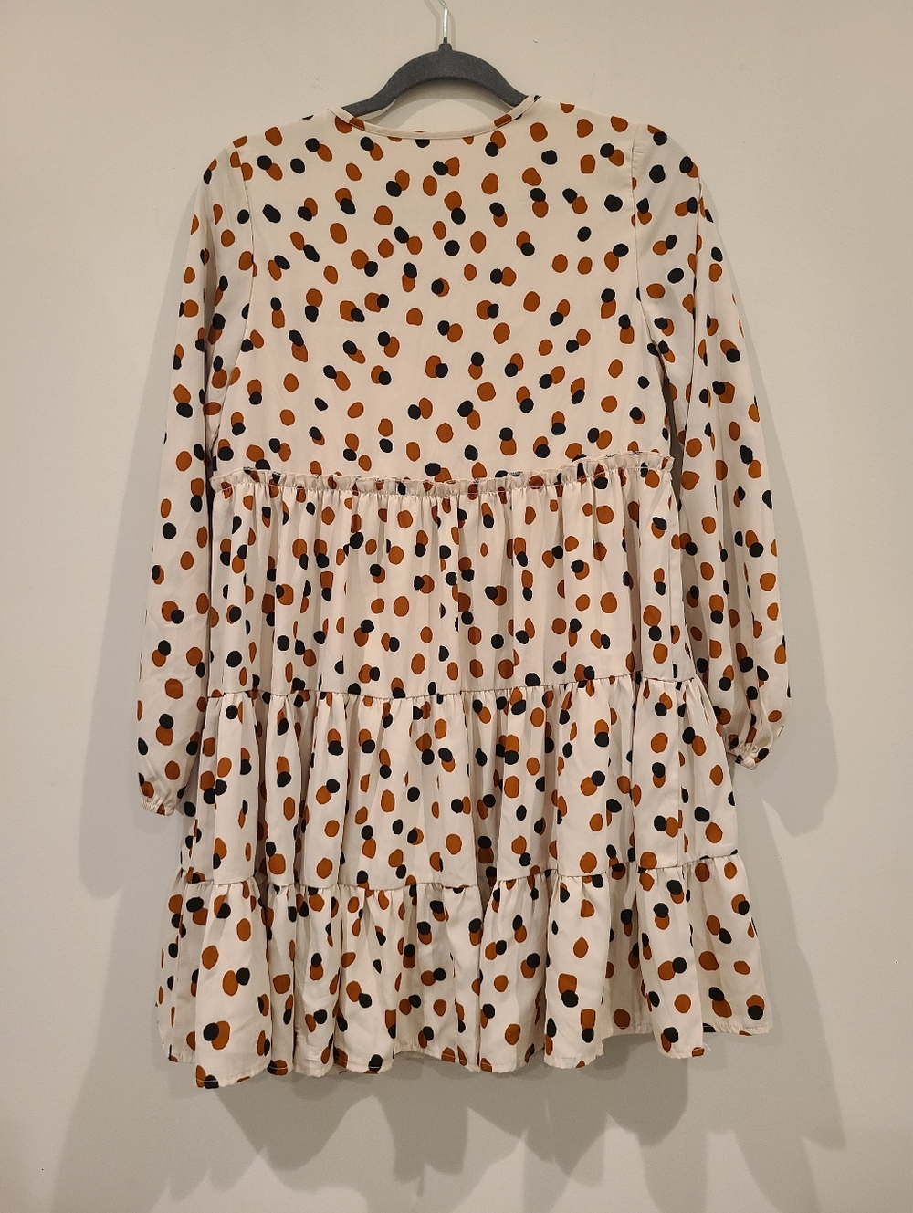 Altar'd State Brown And Black Polka Dot Oversized Tiered Ruffle Hem Mini Dress - Picture 6 of 9